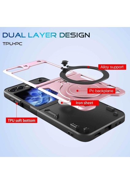 Samsung Galaxy Z Flip 5 Için Çift Katmanlı Telefon Kılıfı, Metal Gizli Braket ile Rose Gold (Yurt Dışından) fırsatları