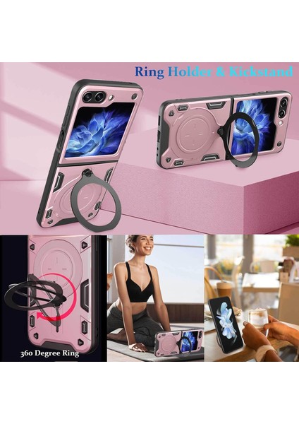 Samsung Galaxy Z Flip 5 Için Çift Katmanlı Telefon Kılıfı, Metal Gizli Braket ile Rose Gold (Yurt Dışından) indirimleri