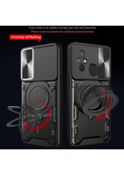 Xiaomi Redmi 12C Için Çift Katmanlı Telefon Kılıfı, Slayt Kamera Kapağı ve Metal Gizli Braket ile Mavi (Yurt Dışından)