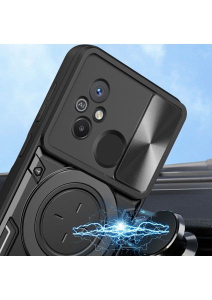 Xiaomi Redmi 12C Için Çift Katmanlı Telefon Kılıfı, Slayt Kamera Kapağı ve Metal Gizli Braket ile Mavi (Yurt Dışından)
