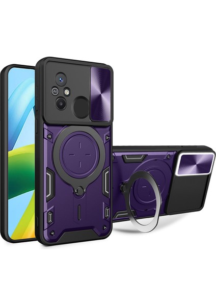 Xiaomi Redmi 12C Için Çift Katmanlı Telefon Kılıfı, Slayt Kamera Kapağı ve Metal Gizli Braket ile Mor (Yurt Dışından)