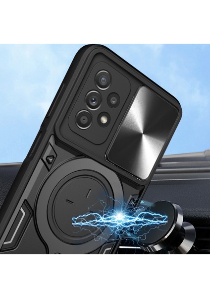 Samsung Galaxy A52 / A52S 5g Için Çift Katmanlı Telefon Kılıfı, Slayt Kamera Kapağı ve Metal Gizli Braket ile Mor (Yurt Dışından)