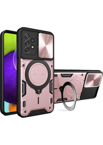 Samsung Galaxy A52 / A52S 5g Için Çift Katmanlı Telefon Kılıfı, Slayt Kamera Kapağı ve Metal Gizli Braket ile Rose Gold (Yurt Dışından)