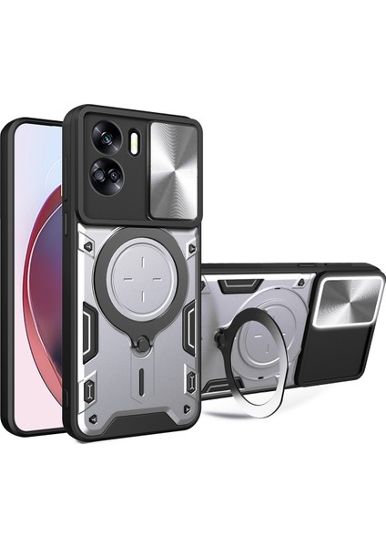 Honor 90 Lite 5g Için Çift Katmanlı Telefon Kılıfı, Slayt Kamera Kapağı ve Metal Gizli Braket ile Gümüş (Yurt Dışından)