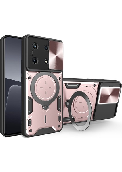 Infinix Note 30 Pro Için Çift Katmanlı Telefon Kılıfı, Slayt Kamera Kapağı ve Metal Gizli Braket ile Rose Gold (Yurt Dışından)