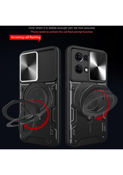 Oppo Reno7 4g Için Çift Katmanlı Telefon Kılıfı, Slayt Kamera Kapağı ve Metal Gizli Braket ile Siyah (Yurt Dışından) fiyatları