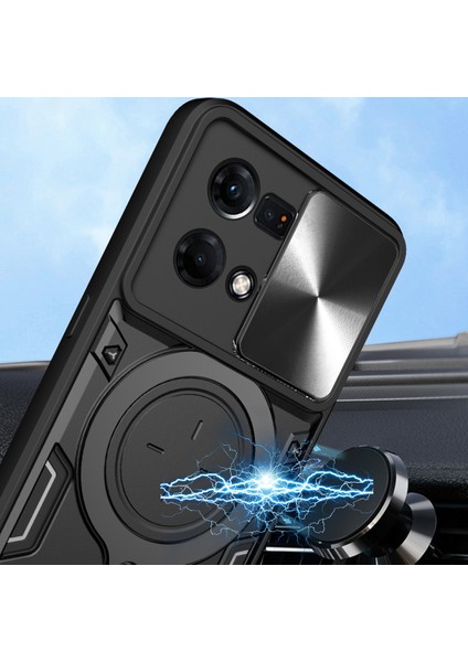 Oppo Reno7 4g Için Çift Katmanlı Telefon Kılıfı, Slayt Kamera Kapağı ve Metal Gizli Braket ile Siyah (Yurt Dışından) modelleri