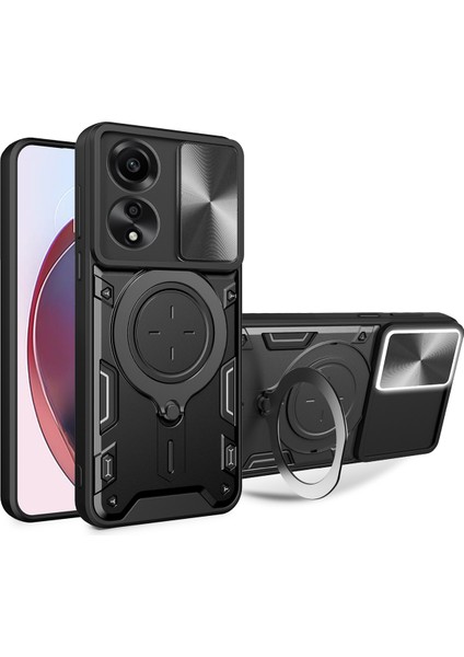 Oppo A78 4g Için Çift Katmanlı Telefon Kılıfı, Slayt Kamera Kapağı ve Metal Gizli Braket ile Siyah (Yurt Dışından)