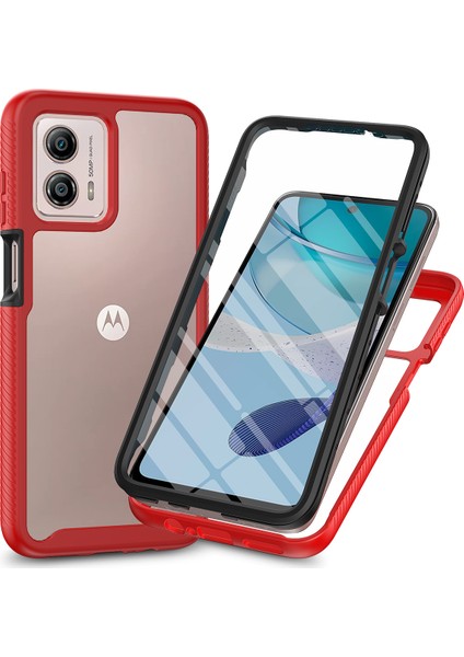 Motorola Moto G53 Için Yerleşik Ekran 360 Tam Koruma Telefon Kılıfı - Kırmızı (Yurt Dışından)