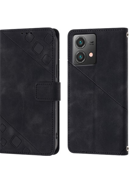 Motorola Moto G84 Için Kabartmalı Deri Cüzdan Stand Telefon Kılıfı - Siyah (Yurt Dışından) modelleri