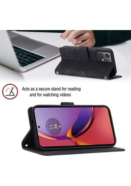 Motorola Moto G84 Için Kabartmalı Deri Cüzdan Stand Telefon Kılıfı - Siyah (Yurt Dışından) fırsatları