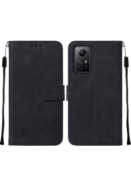 Xiaomi Redmi Note 12S 4g Için Kabartmalı Pu Deri Stand Cüzdan Telefon Kılıfı - Siyah (Yurt Dışından)