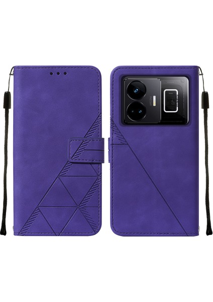 Realme Gt Neo 5 /realme Gt3 Için Kabartmalı Pu Deri Stand Cüzdan Telefon Kılıfı - Mor (Yurt Dışından)