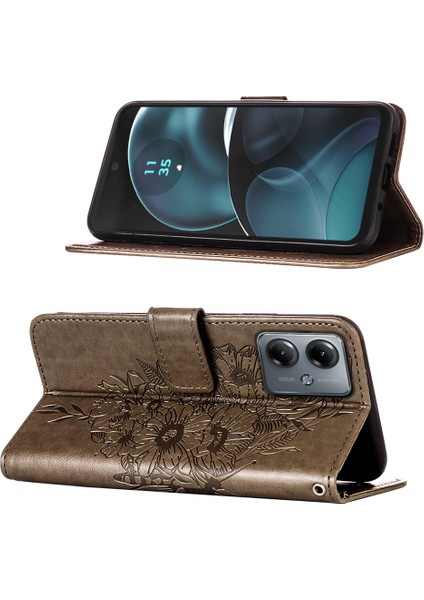 Motorola Moto G14 Için Kelebek Pu Deri Çevirmeli Cüzdan Stand Telefon Kılıfı - Gri (Yurt Dışından) indirimleri