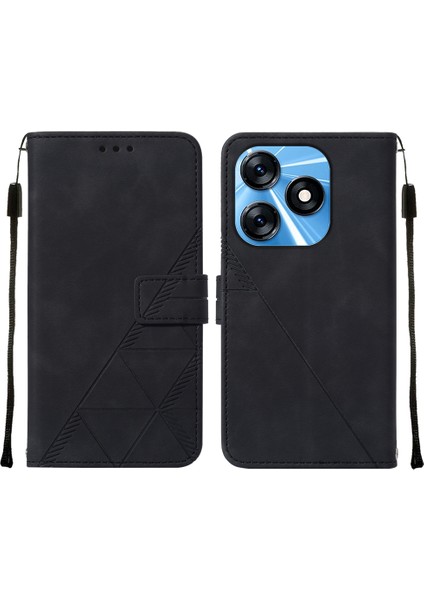 Tecno Spark 10 4g Için Kabartmalı Pu Deri Stand Cüzdan Telefon Kılıfı - Siyah (Yurt Dışından)