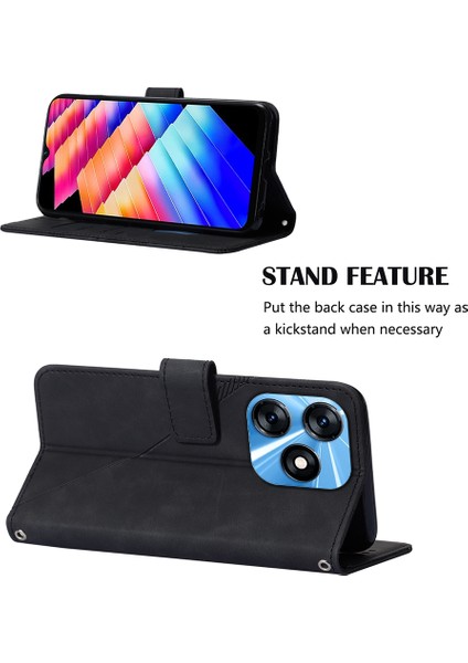 Tecno Spark 10 4g Için Kabartmalı Pu Deri Stand Cüzdan Telefon Kılıfı - Siyah (Yurt Dışından)