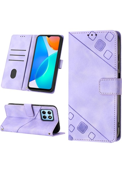 Honor X6 /honor X8 5g Için Kabartmalı Deri Cüzdan Stand Telefon Kılıfı - Mor (Yurt Dışından)