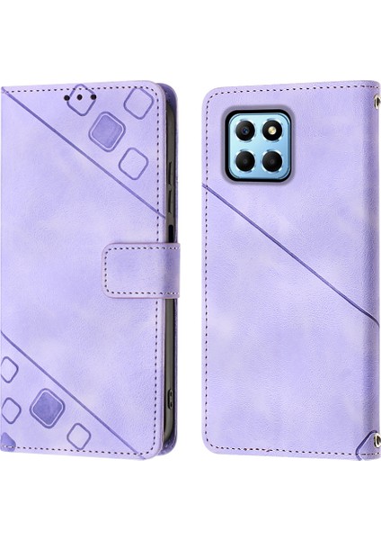 Honor X6 /honor X8 5g Için Kabartmalı Deri Cüzdan Stand Telefon Kılıfı - Mor (Yurt Dışından)
