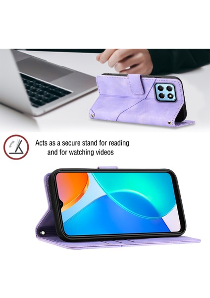Honor X6 /honor X8 5g Için Kabartmalı Deri Cüzdan Stand Telefon Kılıfı - Mor (Yurt Dışından)
