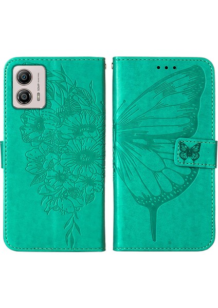 Motorola Moto G53 / G23 / G13 Için Kelebek Pu Deri Çevirmeli Cüzdan Stand Telefon Kılıfı - Yeşil (Yurt Dışından)