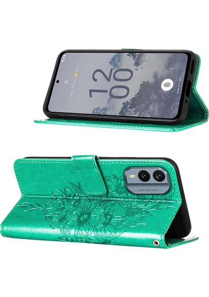 Nokia X30 Için Kelebek Pu Deri Çevirmeli Cüzdan Stand Telefon Kılıfı - Yeşil (Yurt Dışından)