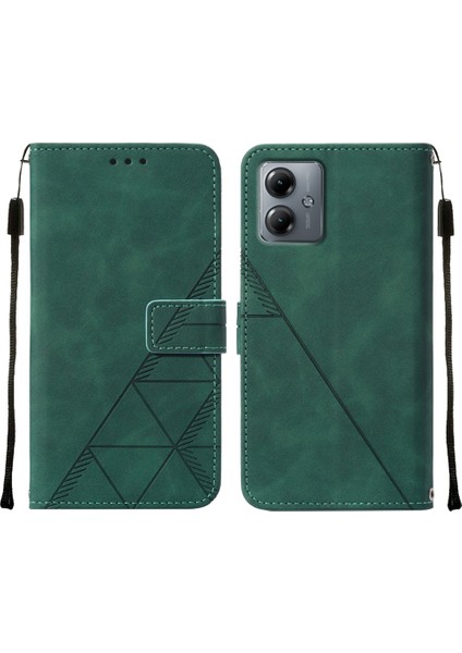 Motorola Moto G14 Için Kabartmalı Pu Deri Stand Cüzdan Telefon Kılıfı - Yeşil (Yurt Dışından)