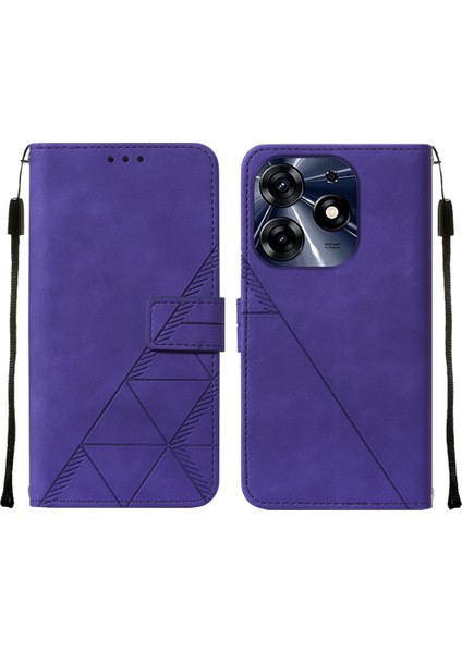 Tecno Spark 10 Pro Için Kabartmalı Pu Deri Stand Cüzdan Telefon Kılıfı - Mor (Yurt Dışından)