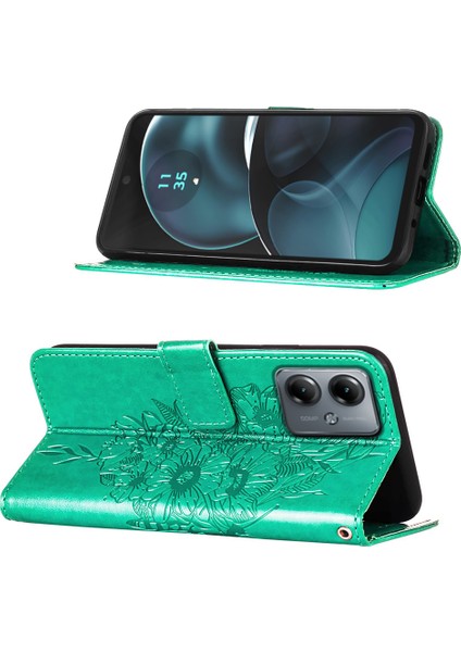 Motorola Moto G14 Için Kelebek Pu Deri Çevirmeli Cüzdan Stand Telefon Kılıfı - Yeşil (Yurt Dışından) indirimleri