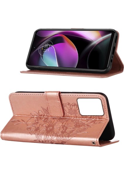 Motorola Moto G (2023) Için Kelebek Pu Deri Çevirmeli Cüzdan Stand Telefon Kılıfı - Rose Gold (Yurt Dışından) indirimleri