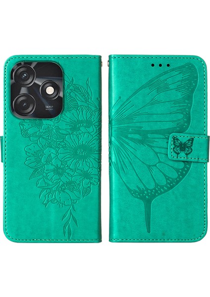 Tecno Spark 10C Için Kelebek Pu Deri Çevirmeli Cüzdan Stand Telefon Kılıfı - Yeşil (Yurt Dışından)