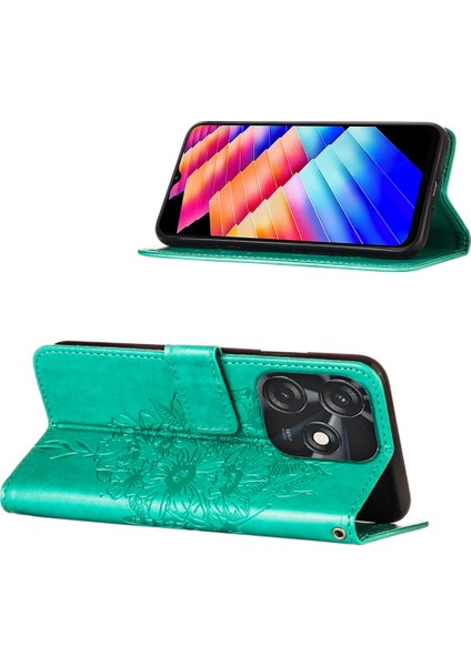 Tecno Spark 10C Için Kelebek Pu Deri Çevirmeli Cüzdan Stand Telefon Kılıfı - Yeşil (Yurt Dışından)