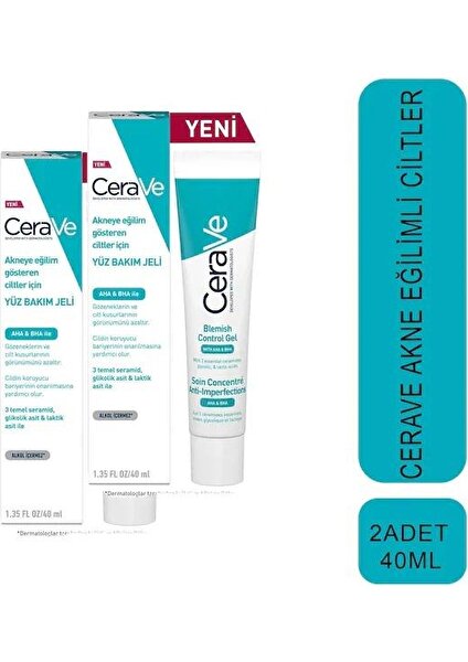 Cerave Akneye Eğilim Gösteren Ciltler Için Yüz Bakım Jeli 40 ml - 2 Adet