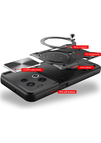 Oppo Reno8 Pro Için Çift Katmanlı Telefon Kılıfı, Slayt Kamera Kapağı ve Metal Gizli Braket ile Mavi (Yurt Dışından)