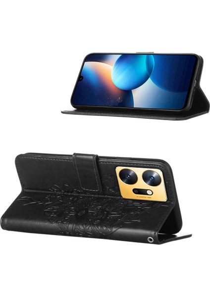 Infinix Zero 20 Için Kelebek Pu Deri Çevirmeli Cüzdan Stand Telefon Kılıfı - Siyah (Yurt Dışından)