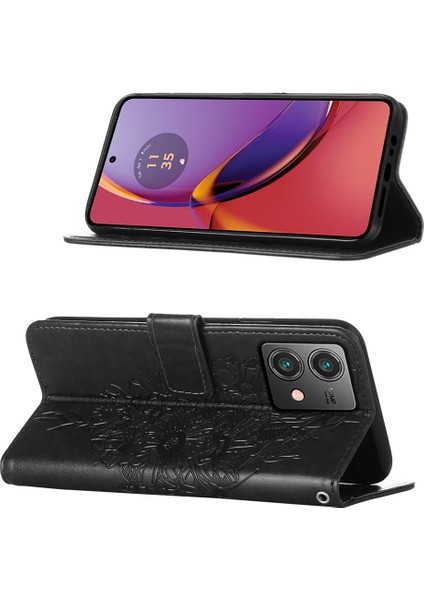 Motorola Moto G84 Için Kelebek Pu Deri Çevirmeli Cüzdan Stand Telefon Kılıfı - Siyah (Yurt Dışından) indirimleri