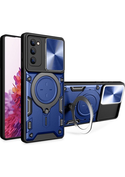 Samsung Galaxy S20 Fe 5g/4g Için Çift Katmanlı Telefon Kılıfı, Slayt Kamera Kapağı ve Metal Gizli Braket ile Mavi (Yurt Dışından)