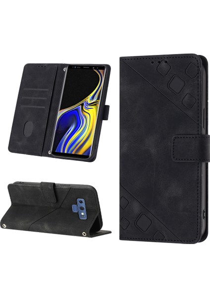 Samsung Galaxy Note 9 Için Kabartmalı Deri Cüzdan Stand Telefon Kılıfı - Siyah (Yurt Dışından)
