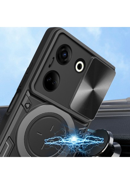 Tecno Camon 20 / Camon 20 Pro Için Çift Katmanlı Telefon Kılıfı, Slayt Kamera Kapağı ve Metal Gizli Braket ile Mavi (Yurt Dışından) modelleri