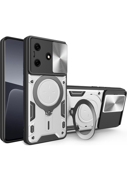 Tecno Spark 10 / Spark 10C Için Çift Katmanlı Telefon Kılıfı, Slayt Kamera Kapağı ve Metal Gizli Braket ile Gümüş (Yurt Dışından)