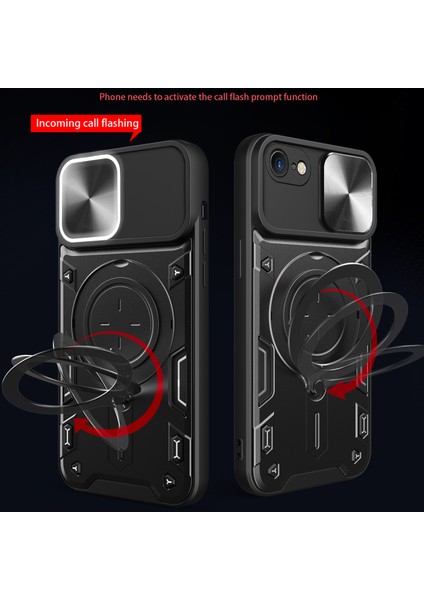 iPhone 8 / 7 /iphone Se 2020/2022 Için Çift Katmanlı Telefon Kılıfı, Slayt Kamera Kapağı ve Metal Gizli Braket ile Siyah (Yurt Dışından)