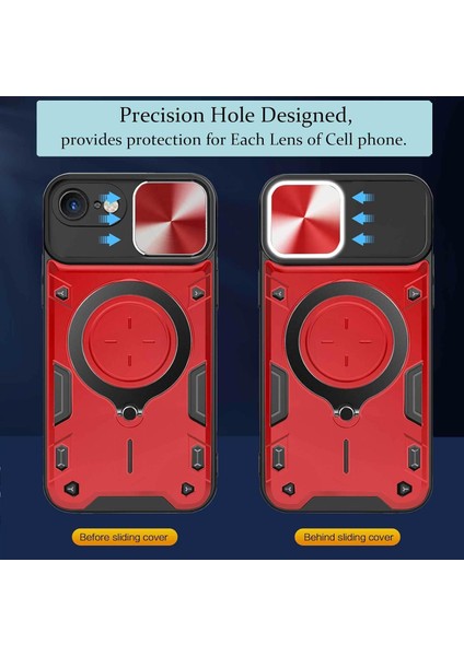iPhone 8 / 7 /iphone Se 2020/2022 Için Çift Katmanlı Telefon Kılıfı, Slayt Kamera Kapağı ve Metal Gizli Braket ile Kırmızı (Yurt Dışından)