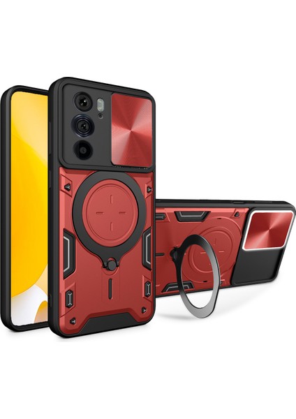 Motorola Edge 30 Pro Için Çift Katmanlı Telefon Kılıfı, Slayt Kamera Kapağı ve Metal Gizli Braket ile Kırmızı (Yurt Dışından)