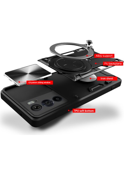 Motorola Edge 30 Pro Için Çift Katmanlı Telefon Kılıfı, Slayt Kamera Kapağı ve Metal Gizli Braket ile Kırmızı (Yurt Dışından) fırsatları