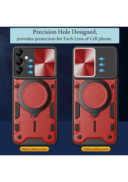 Samsung Galaxy A14 5g/4g Için Çift Katmanlı Telefon Kılıfı, Slayt Kamera Kapağı ve Metal Gizli Braket ile Kırmızı (Yurt Dışından) fiyatları