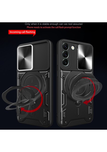 Samsung Galaxy S22+ 5g Için Çift Katmanlı Telefon Kılıfı, Slayt Kamera Kapağı ve Metal Gizli Braket ile Mor (Yurt Dışından)