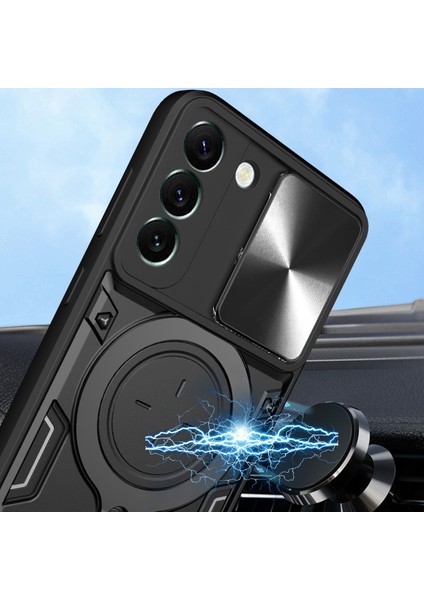 Samsung Galaxy S22+ 5g Için Çift Katmanlı Telefon Kılıfı, Slayt Kamera Kapağı ve Metal Gizli Braket ile Mor (Yurt Dışından)