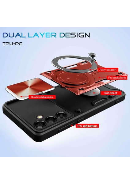 Samsung Galaxy A14 5g/4g Için Çift Katmanlı Telefon Kılıfı, Slayt Kamera Kapağı ve Metal Gizli Braket ile Kırmızı (Yurt Dışından) fırsatları