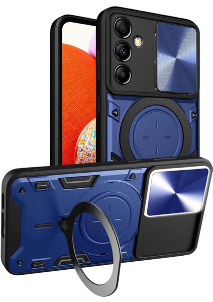Samsung Galaxy A14 5g/4g Için Çift Katmanlı Telefon Kılıfı, Slayt Kamera Kapağı ve Metal Gizli Braket ile Mavi (Yurt Dışından)