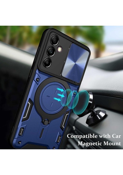 Samsung Galaxy A14 5g/4g Için Çift Katmanlı Telefon Kılıfı, Slayt Kamera Kapağı ve Metal Gizli Braket ile Mavi (Yurt Dışından) modelleri