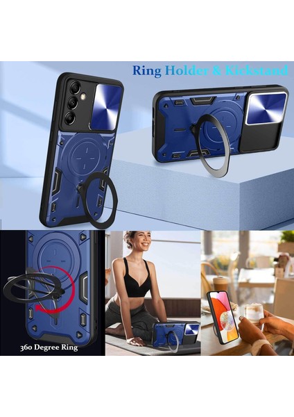 Samsung Galaxy A14 5g/4g Için Çift Katmanlı Telefon Kılıfı, Slayt Kamera Kapağı ve Metal Gizli Braket ile Mavi (Yurt Dışından) indirimleri